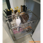 Giá dao thớt inox nan dẹt inox mờ 304 ray giảm chấn Eurogold EP