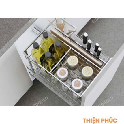 Giá dao thớt inox nan dẹt inox mờ 304 ray giảm chấn Eurogold EP