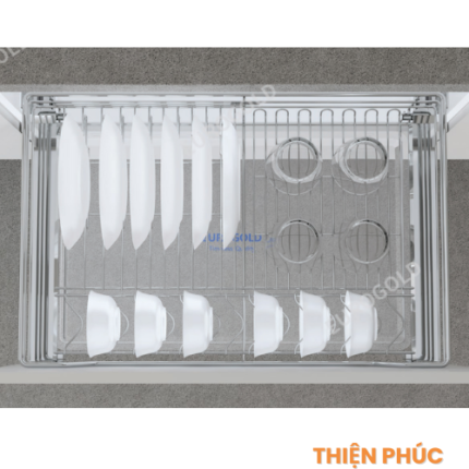 Giá bát đĩa Eurogold - EG30 inox 304 nan âm tủ gắn cánh, ray giảm chấn